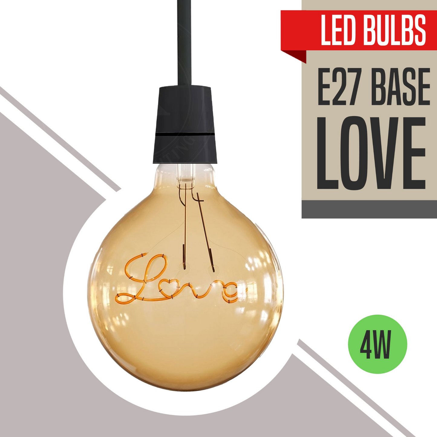 E27 LED Light Bulb with Love Filament Glass Globe Warm White~1042