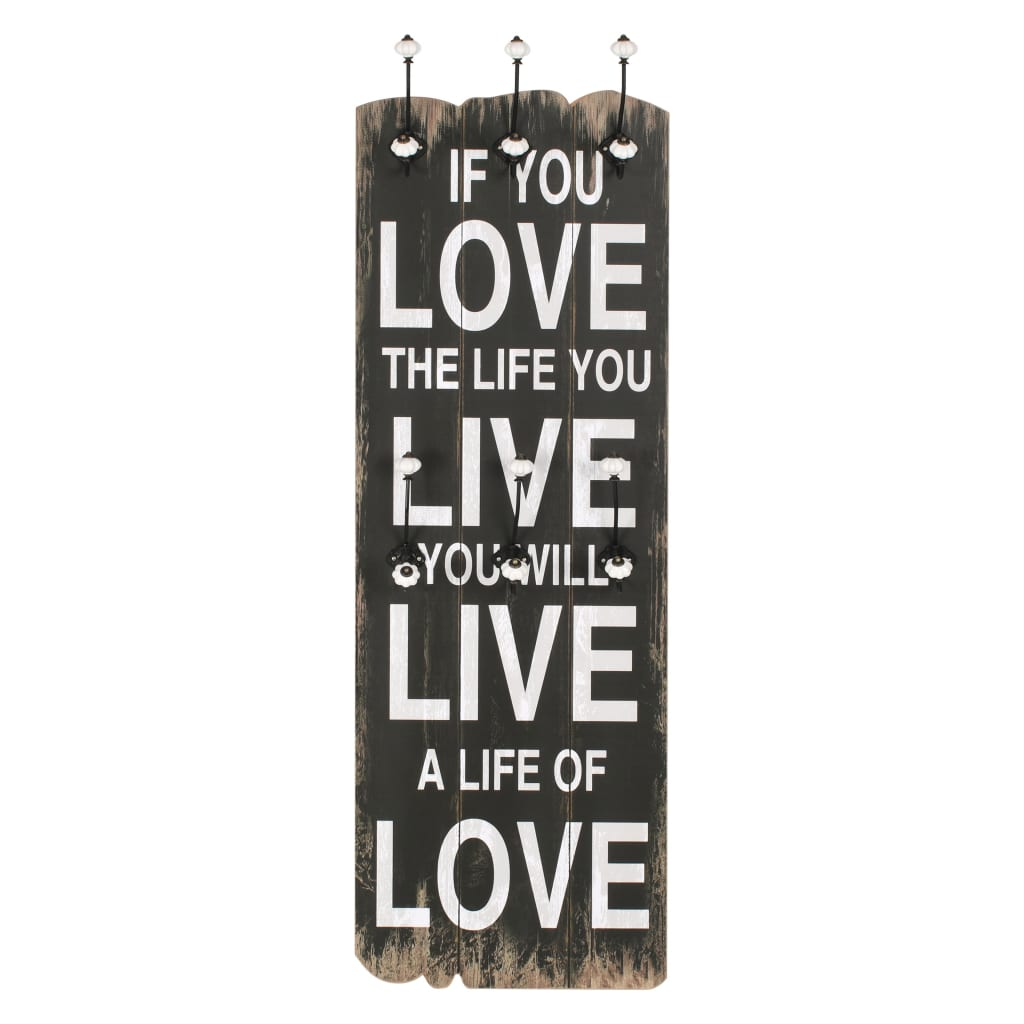 vidaXL Wall-mounted Coat Rack with 6 Hooks 120x40 cm LOVE LIVE