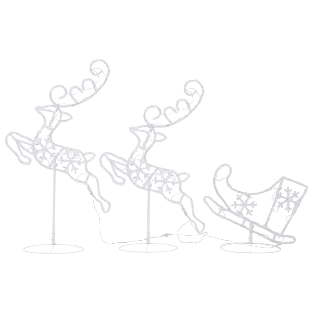vidaXL Acrylic Christmas Flying Reindeer&Sleigh 260x21x87cm Cold White