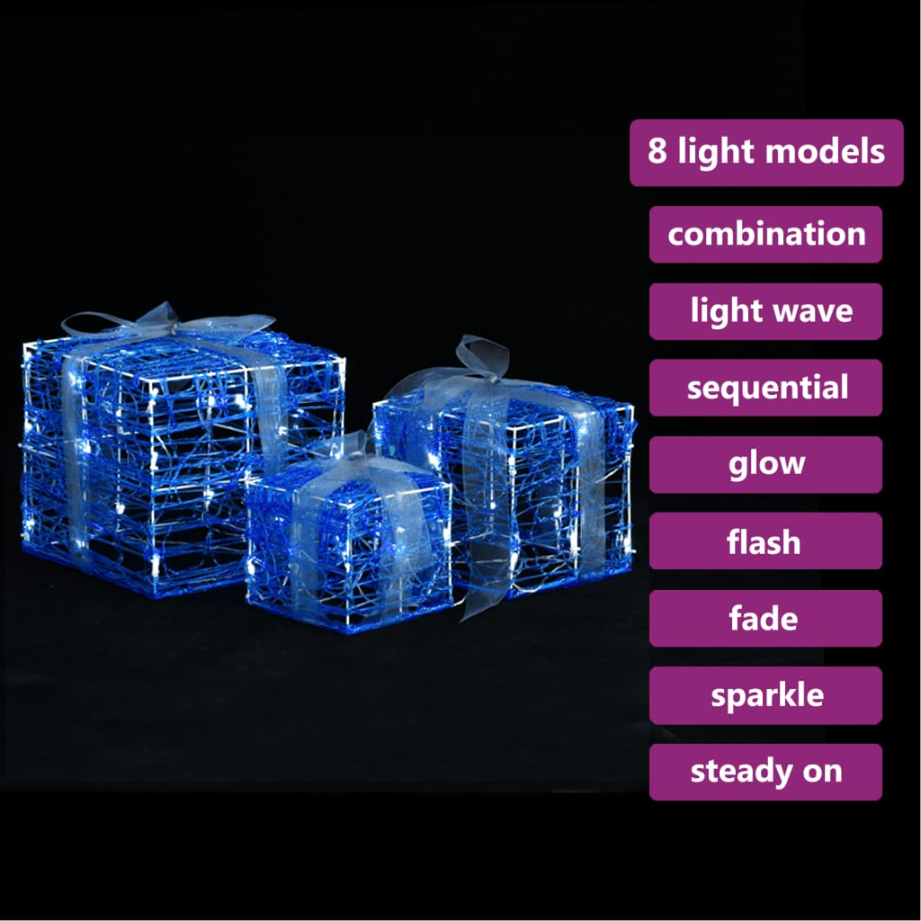 vidaXL Decorative Acrylic Christmas Gift Boxes 3 pcs Cold White