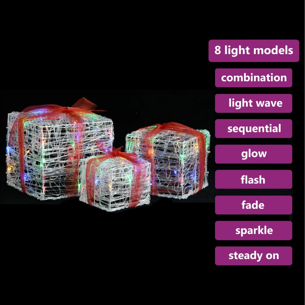 vidaXL Decorative Acrylic Christmas Gift Boxes 3 pcs Colourful