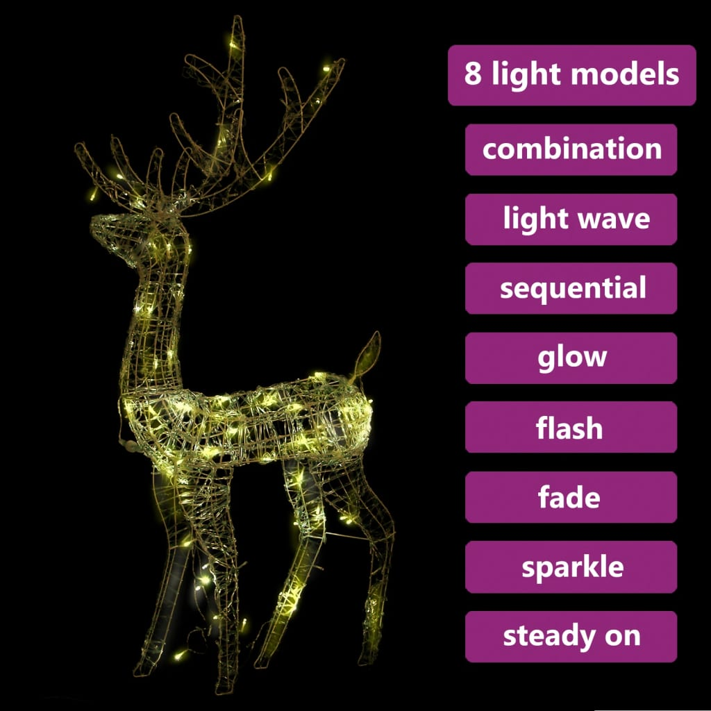 vidaXL Acrylic Reindeer Christmas Decoration 140 LEDs 120cm Warm White