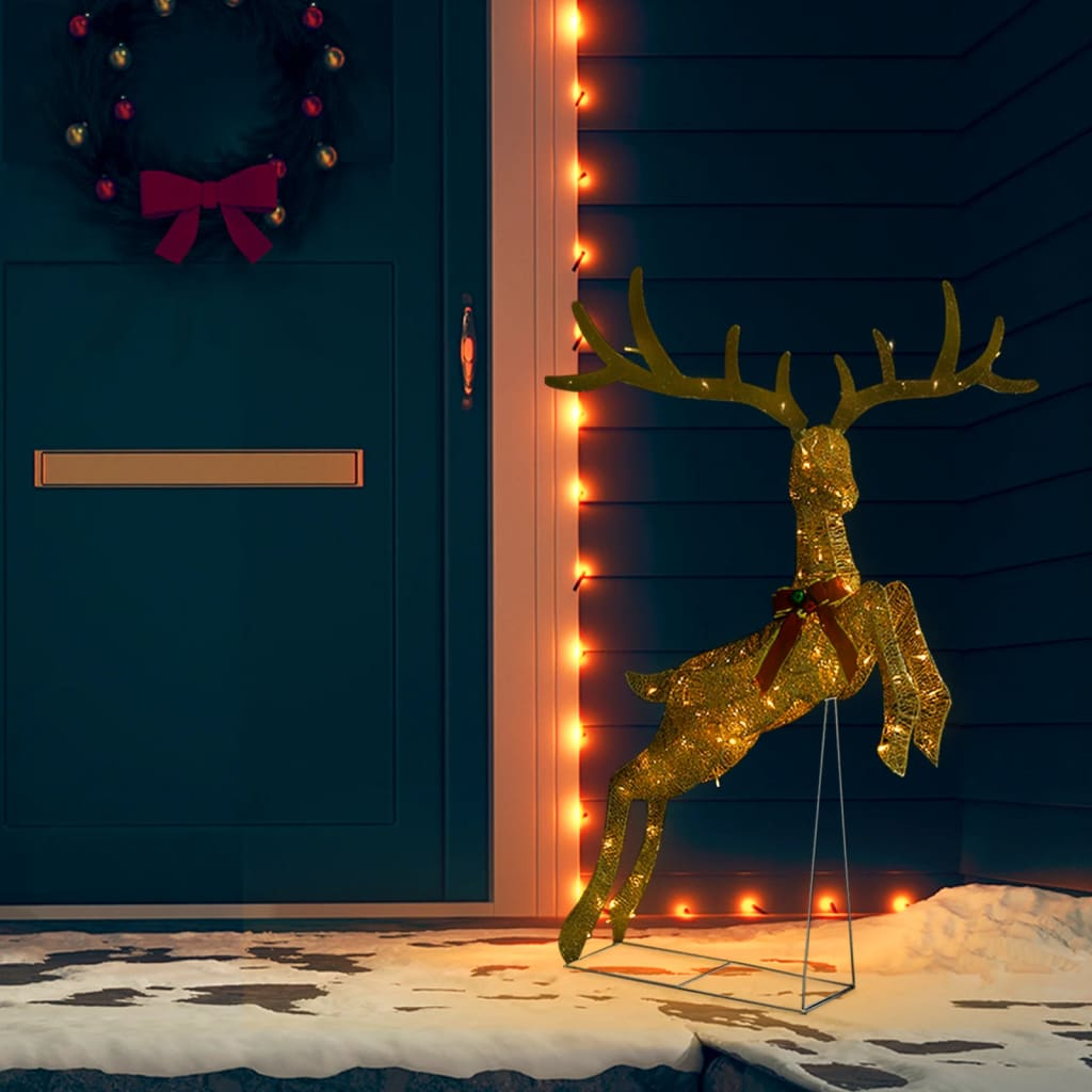 vidaXL Flying Reindeer Christmas Decoration 120 LEDs Gold Warm White