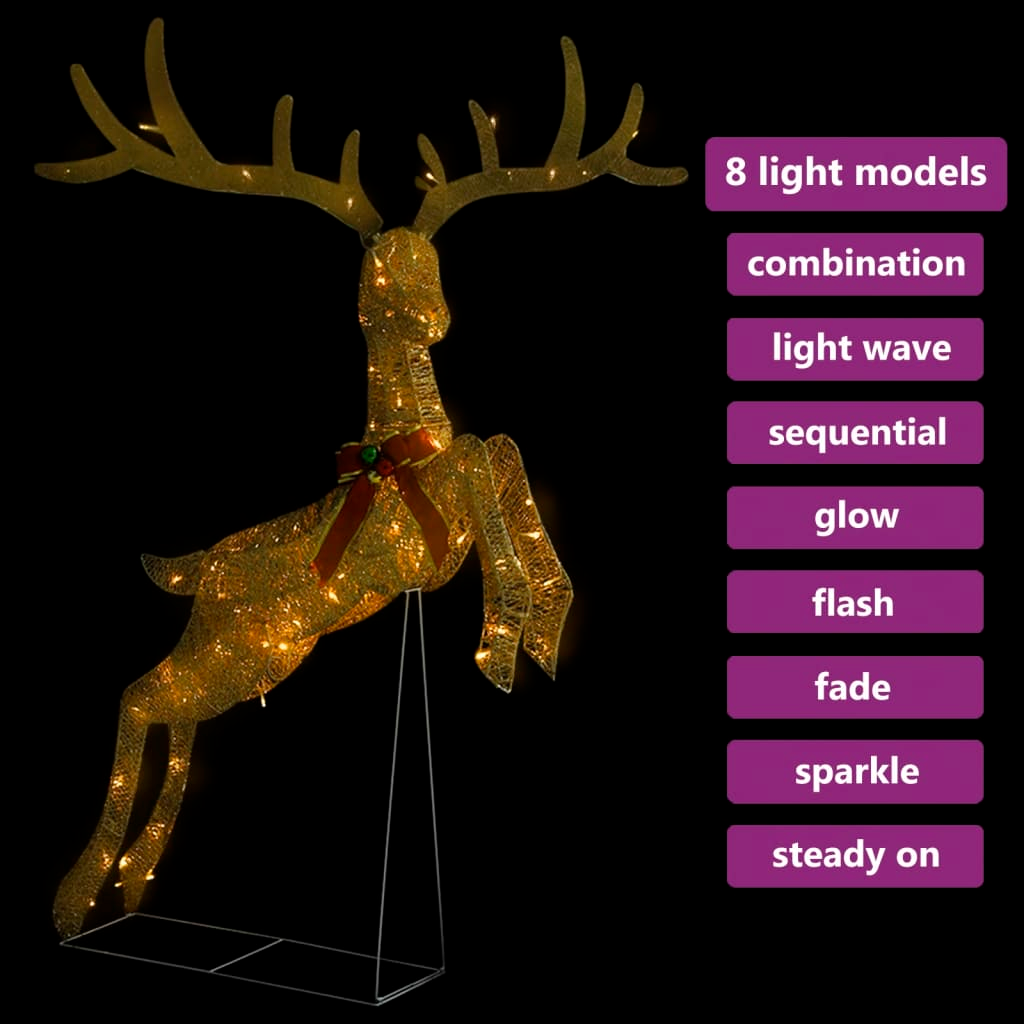 vidaXL Flying Reindeer Christmas Decoration 120 LEDs Gold Warm White