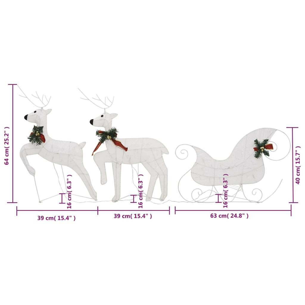 vidaXL Reindeer & Sleigh Christmas Decoration 60 LEDs Outdoor White