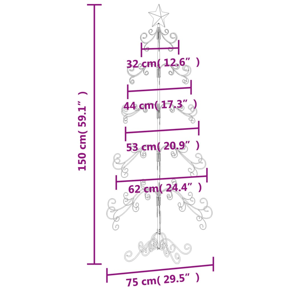 vidaXL Metal Christmas Tree for Decoration Black 150 cm