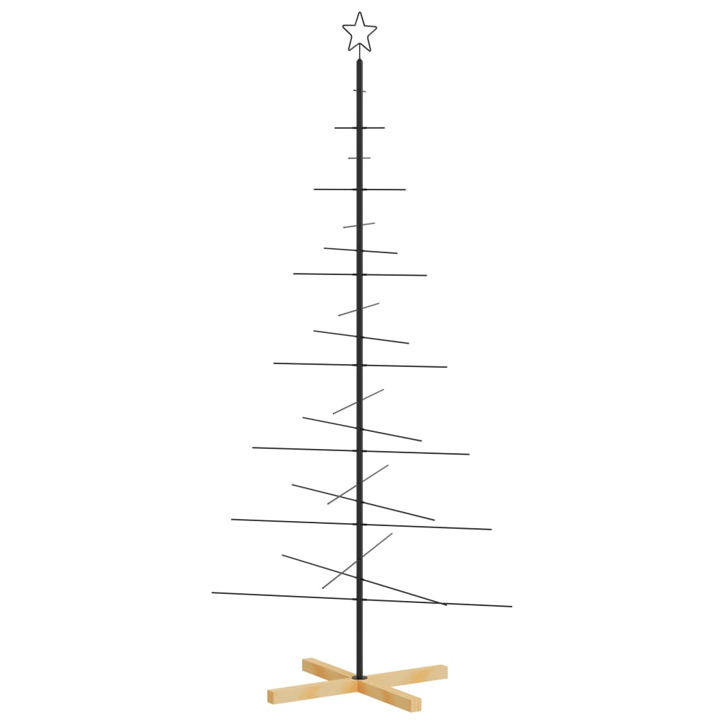 vidaXL Metal Christmas Tree with Wooden Base Black 180 cm