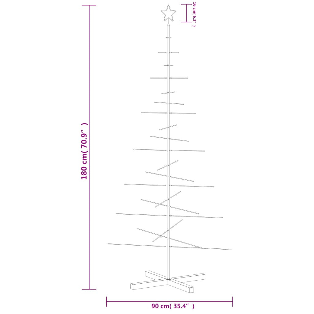 vidaXL Metal Christmas Tree with Wooden Base Black 180 cm