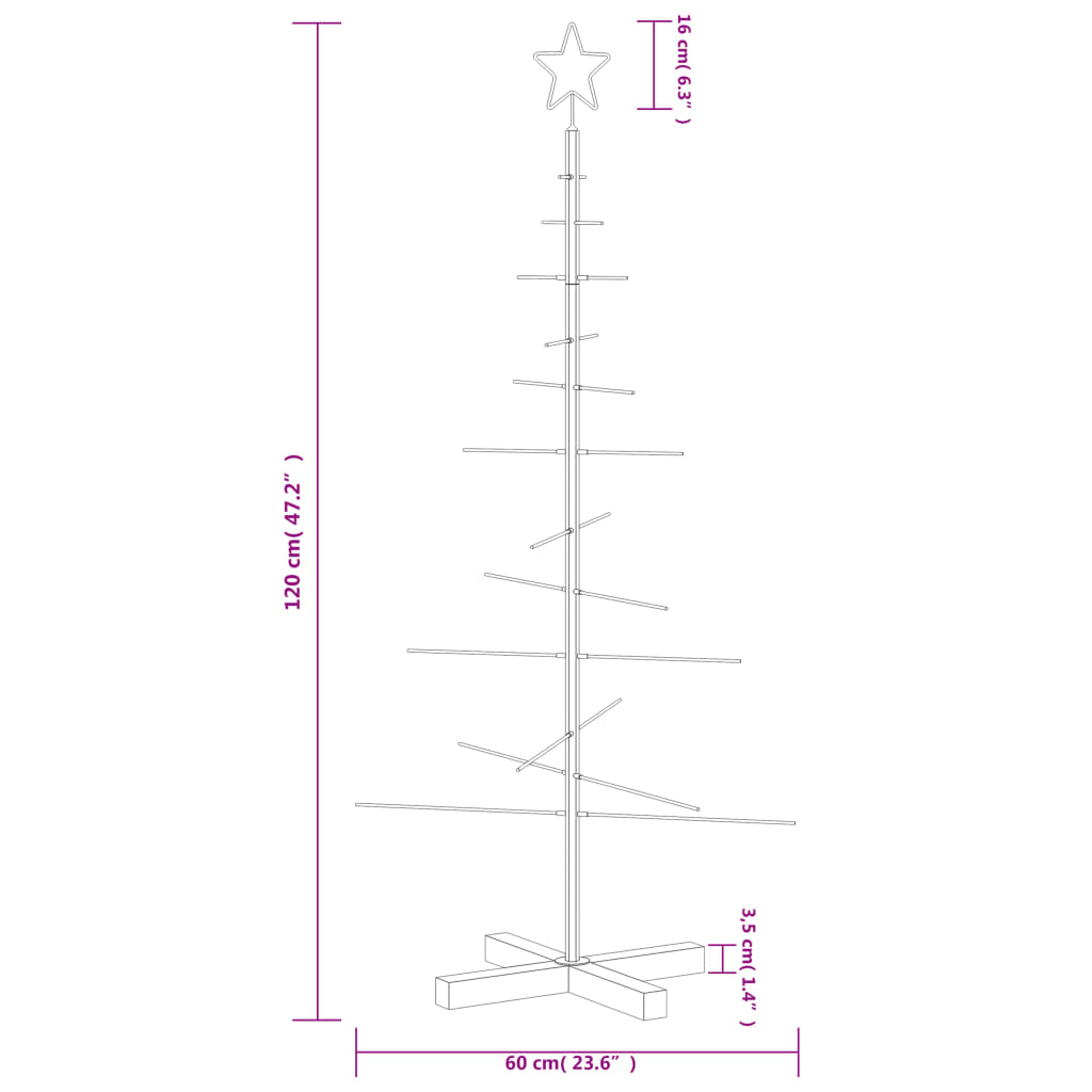 vidaXL Metal Christmas Tree with Wooden Base Black 120 cm