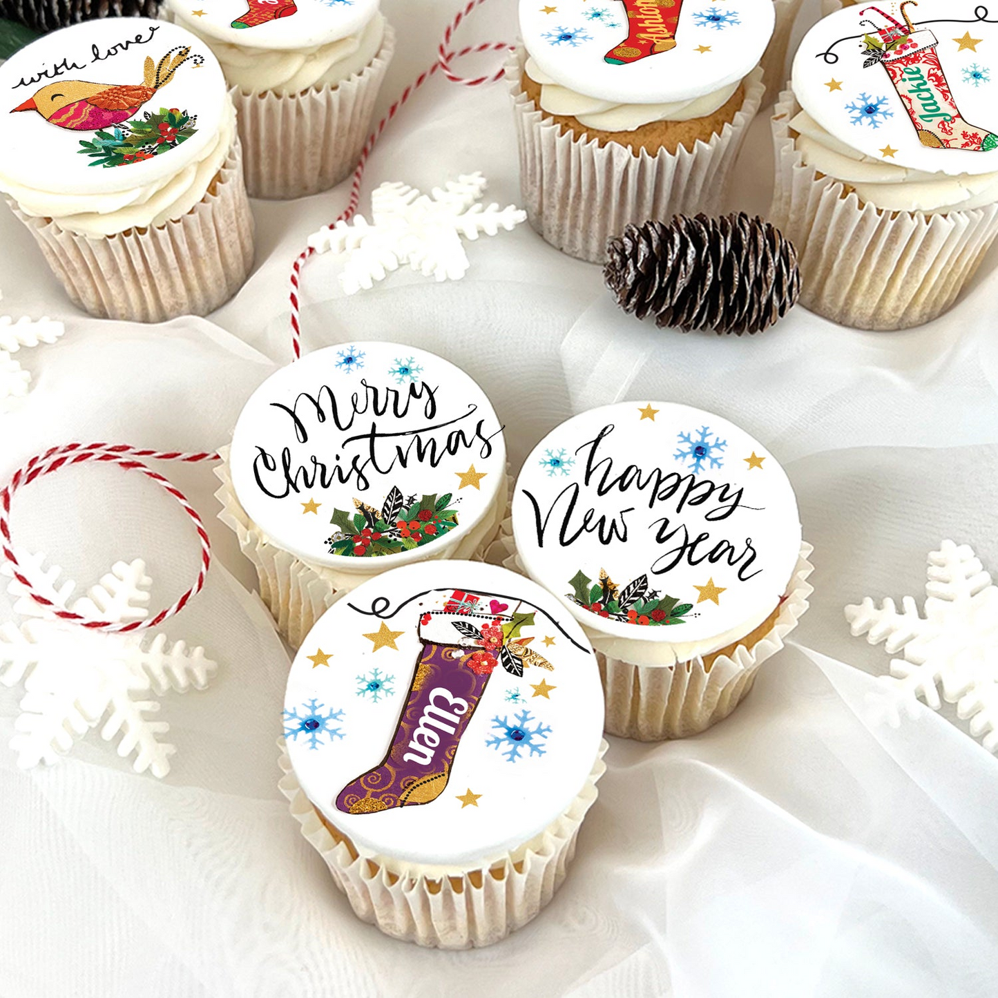 12 Christmas Stockings Personalised Christmas Cupcakes - Bakerdays