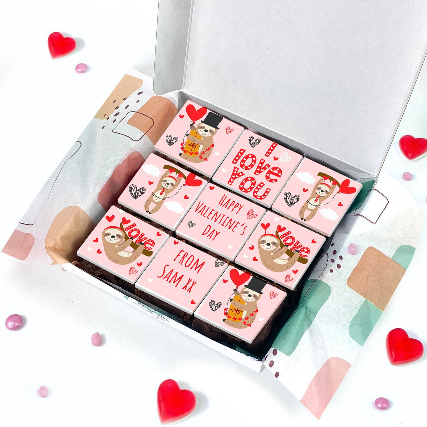 9 Valentine Sloth Personalised Valentine's Day Brownies - Bakerdays