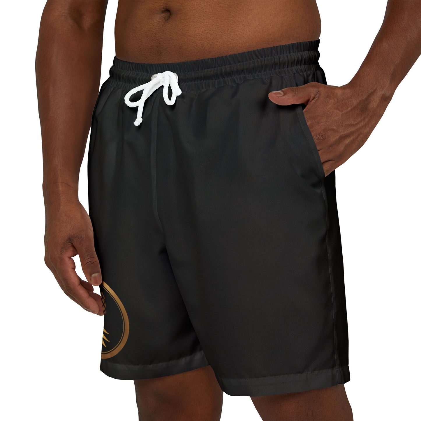 Pineapple Logo Black Unisex Swim Shorts, Beachwear, Summer Essentials