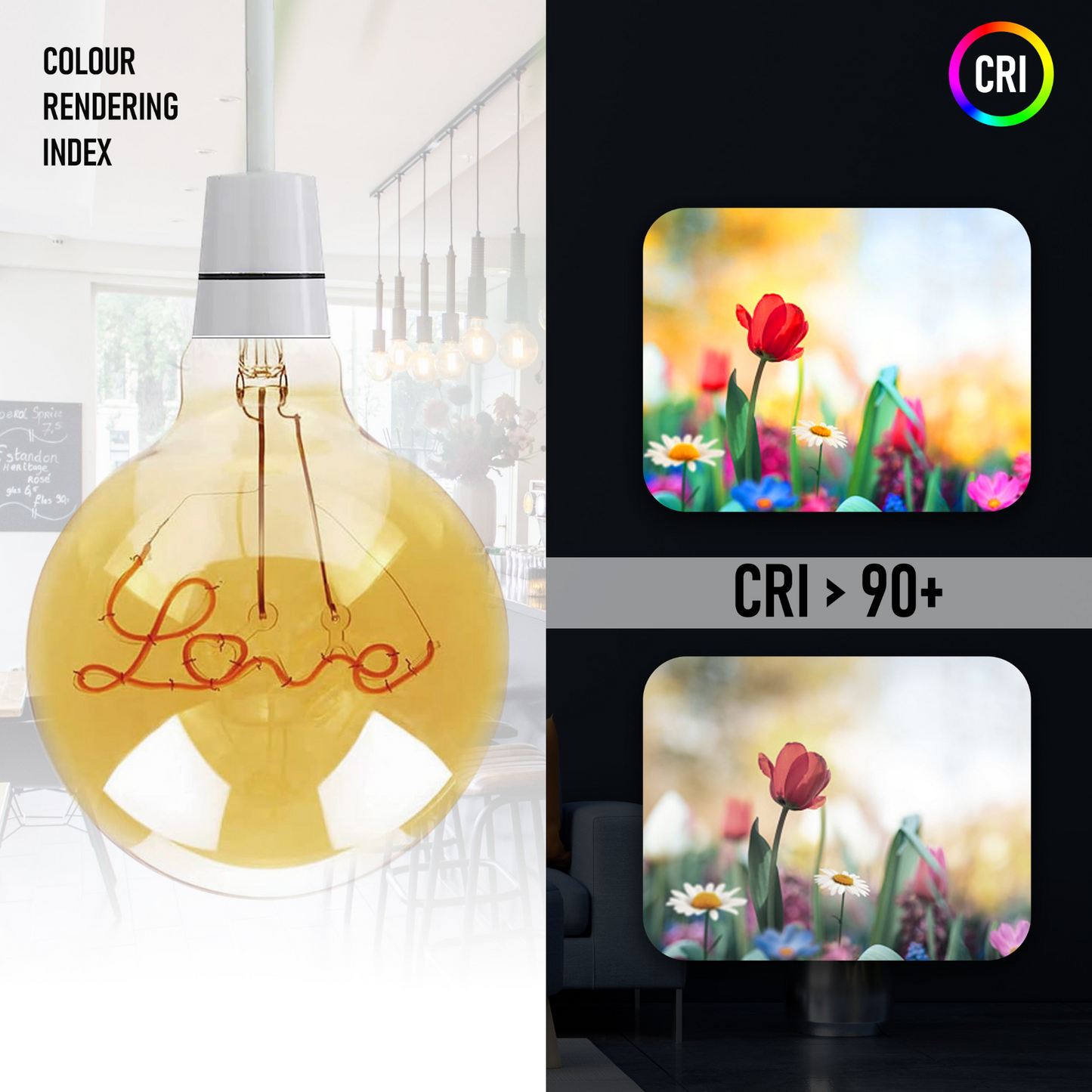 E27 LED Light Bulb with Love Filament Glass Globe Warm White~1042
