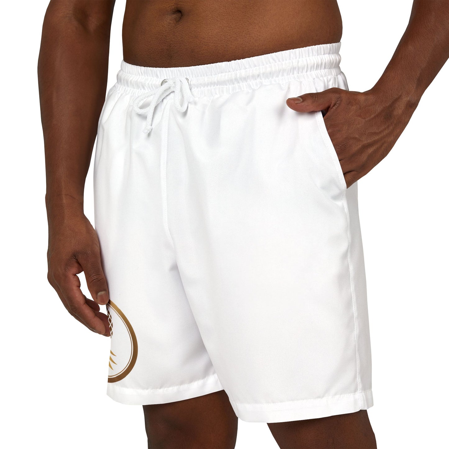 Pineapple Logo White Unisex Swim Shorts, Beachwear, Summer Essentials