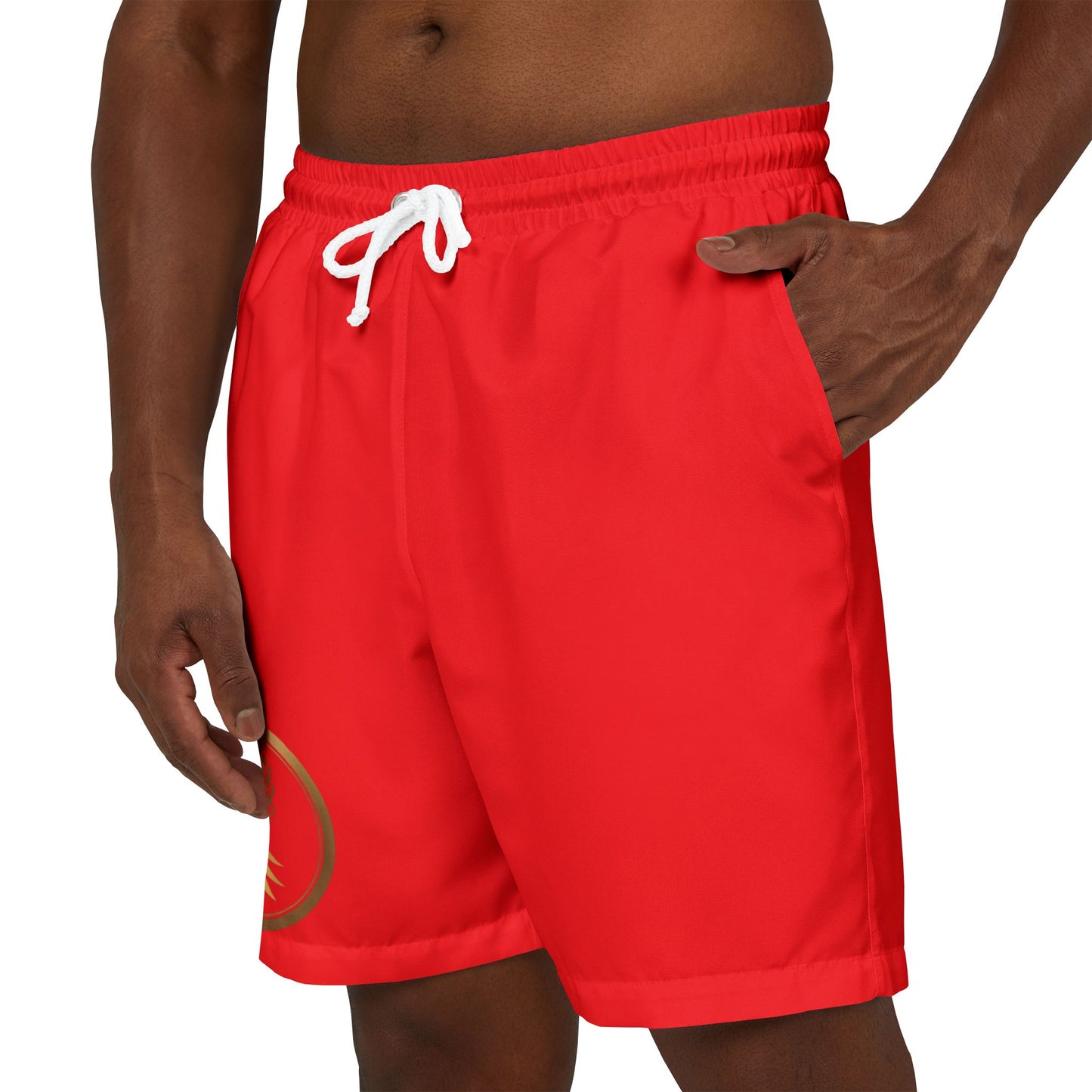Pineapple Logo Red Unisex Swim Shorts, Beachwear, Summer Essentials