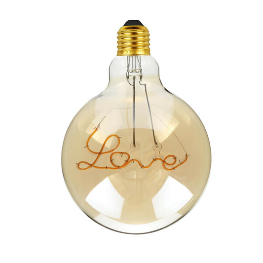 E27 LED Light Bulb with Love Filament Glass Globe Warm White~1042