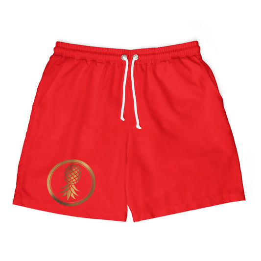Pineapple Logo Red Unisex Swim Shorts, Beachwear, Summer Essentials