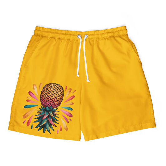 Trendy Pineapple Yellow Unisex Swim Shorts, Beachwear, Summer Essentials