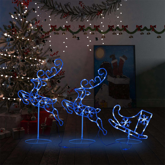 vidaXL Acrylic Christmas Flying Reindeer&Sleigh 260x21x87cm Blue