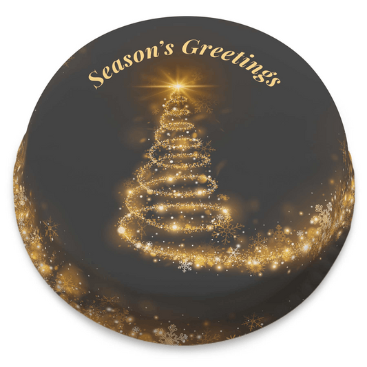 Gold Star Tree Seasons Greetings Personalised Christmas Cake - Bakerdays