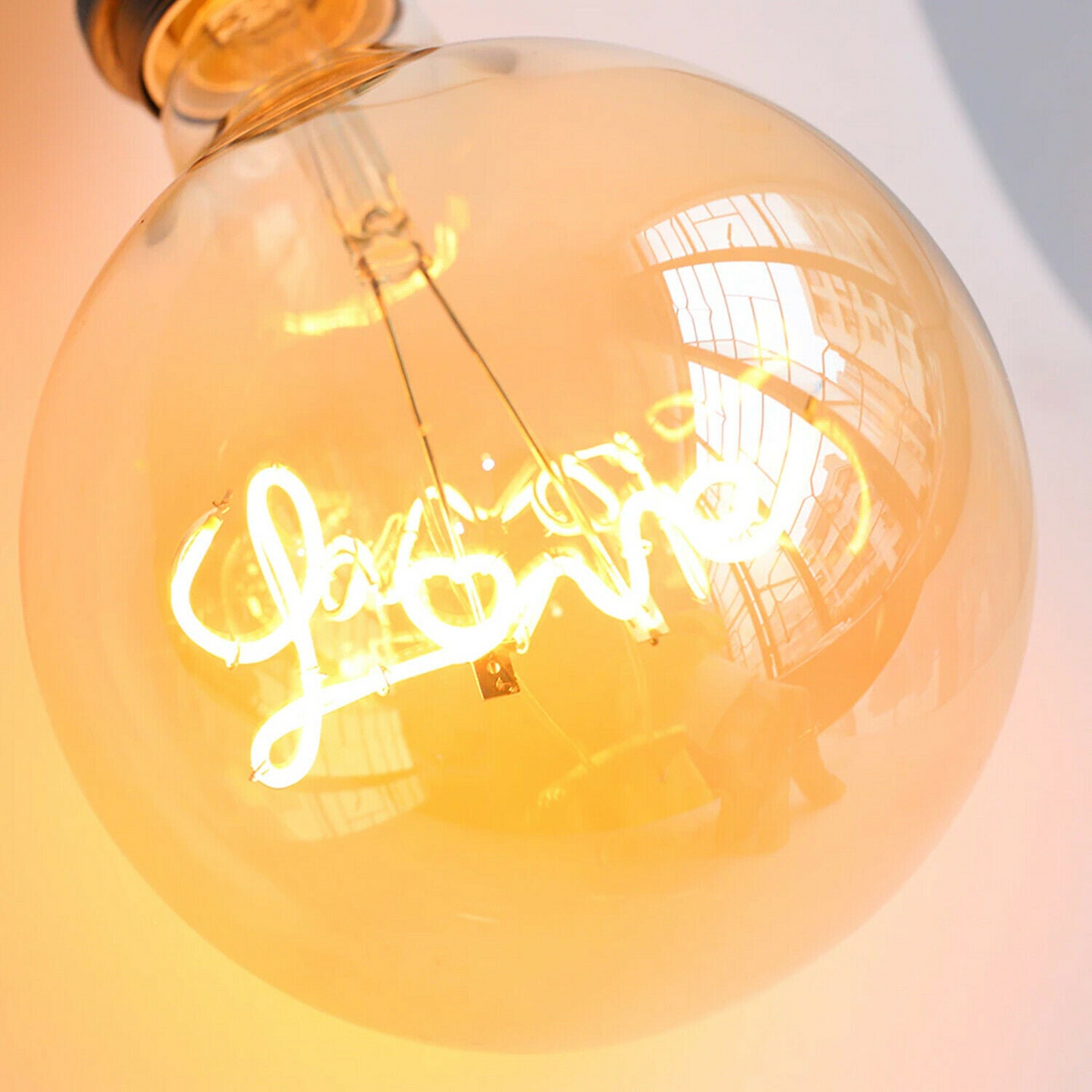 E27 LED Light Bulb with Love Filament Glass Globe Warm White~1042
