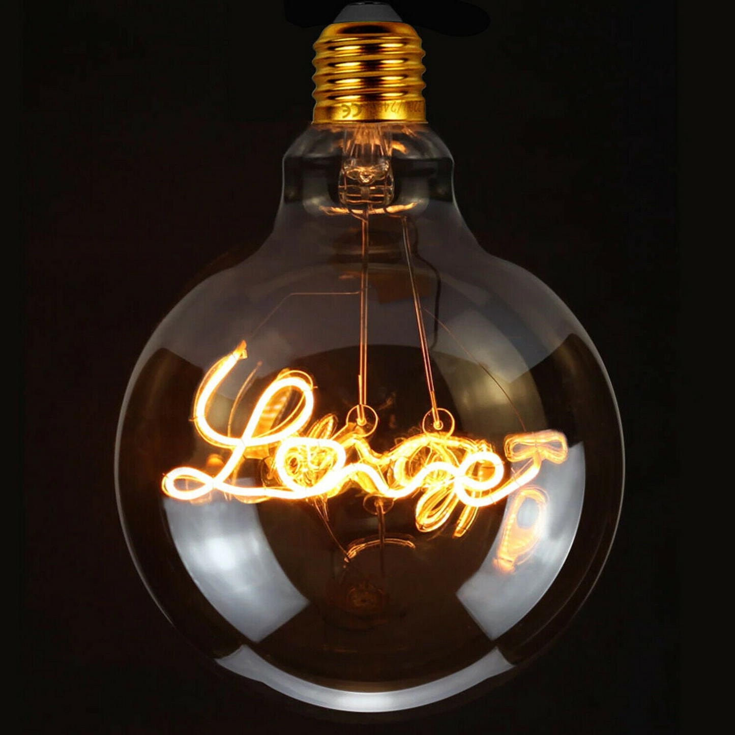 E27 LED Light Bulb with Love Filament Glass Globe Warm White~1042